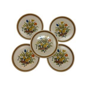 Mikasa Stone Manor Garden Bouquet F5815 Stoneware Dinner Plates Brown Rim Floral